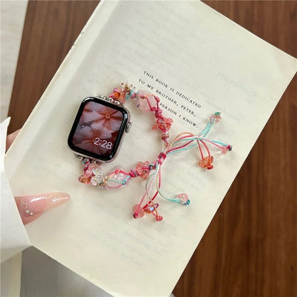 Drawstring Strap for Apple Watch Ultra 2 Ultra 49mm / 9 8 7 45mm / 6 5 4 SE (2023) SE (2022) SE 44mm / 3 2 1 42mm Color Stone Rope Band