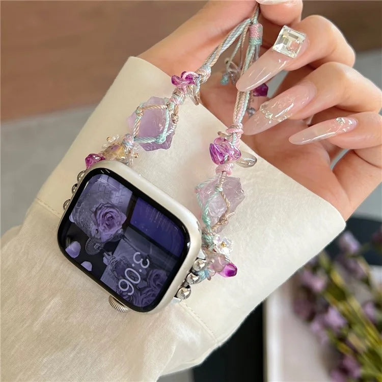 For Apple Watch Series 9 8 7 41mm / 6 5 4 SE (2022) SE (2023) SE 40mm / 3 2 1 38mm Colored Stones Watch Band+Purple