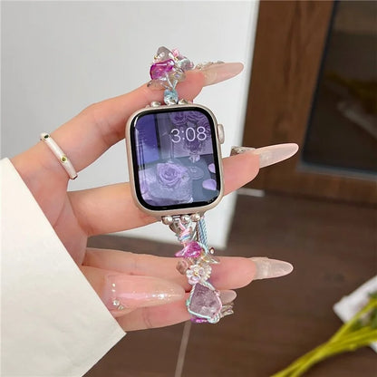 For Apple Watch Series 9 8 7 41mm / 6 5 4 SE (2022) SE (2023) SE 40mm / 3 2 1 38mm Colored Stones Watch Band+Purple