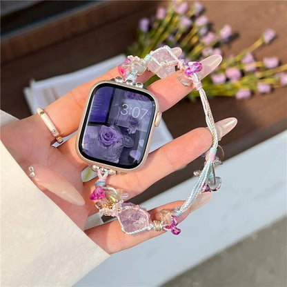 For Apple Watch Series 9 8 7 41mm / 6 5 4 SE (2022) SE (2023) SE 40mm / 3 2 1 38mm Colored Stones Watch Band+Purple