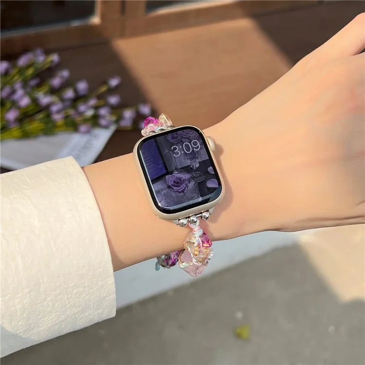 For Apple Watch Series 9 8 7 41mm / 6 5 4 SE (2022) SE (2023) SE 40mm / 3 2 1 38mm Colored Stones Watch Band+Purple