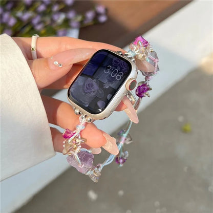 For Apple Watch Series 9 8 7 41mm / 6 5 4 SE (2022) SE (2023) SE 40mm / 3 2 1 38mm Colored Stones Watch Band+Purple
