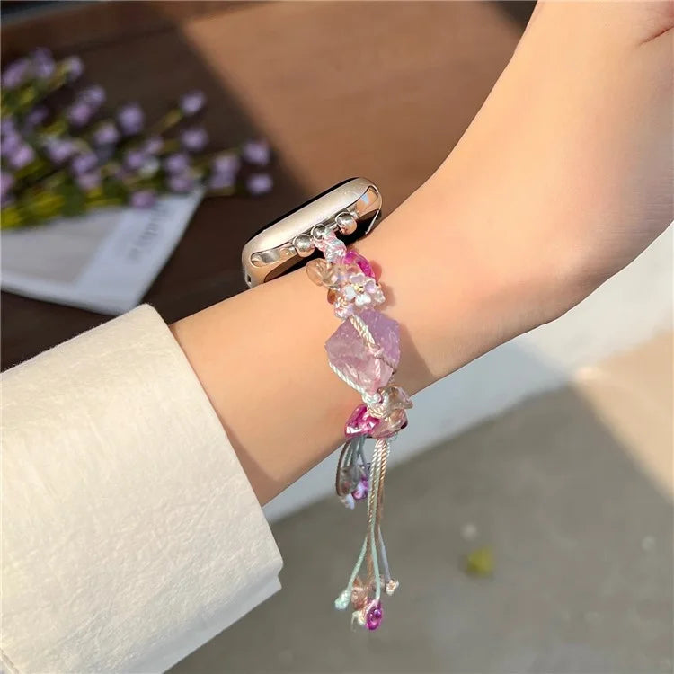 For Apple Watch Series 9 8 7 41mm / 6 5 4 SE (2022) SE (2023) SE 40mm / 3 2 1 38mm Colored Stones Watch Band+Purple