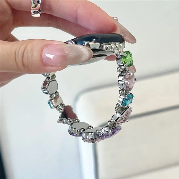 For Apple Watch Series 7 8 9 41mm / 6 5 4 SE (2022) SE (2023) SE 40mm / 3 2 1 38mm Glass Diamond Decor Watch Strap
