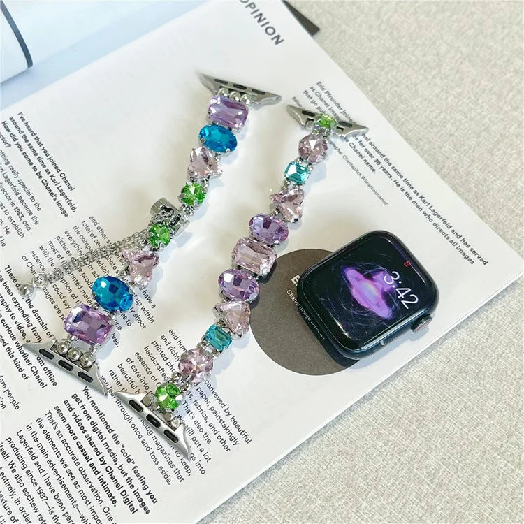 For Apple Watch Series 7 8 9 41mm / 6 5 4 SE (2022) SE (2023) SE 40mm / 3 2 1 38mm Glass Diamond Decor Watch Strap
