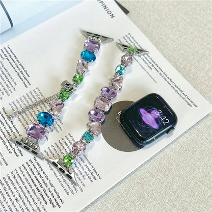 For Apple Watch Series 7 8 9 41mm / 6 5 4 SE (2022) SE (2023) SE 40mm / 3 2 1 38mm Glass Diamond Decor Watch Strap