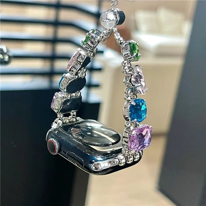 For Apple Watch Series 7 8 9 41mm / 6 5 4 SE (2022) SE (2023) SE 40mm / 3 2 1 38mm Glass Diamond Decor Watch Strap