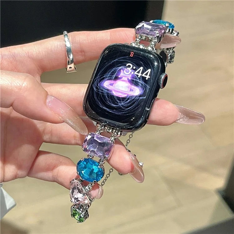 For Apple Watch Series 7 8 9 41mm / 6 5 4 SE (2022) SE (2023) SE 40mm / 3 2 1 38mm Glass Diamond Decor Watch Strap