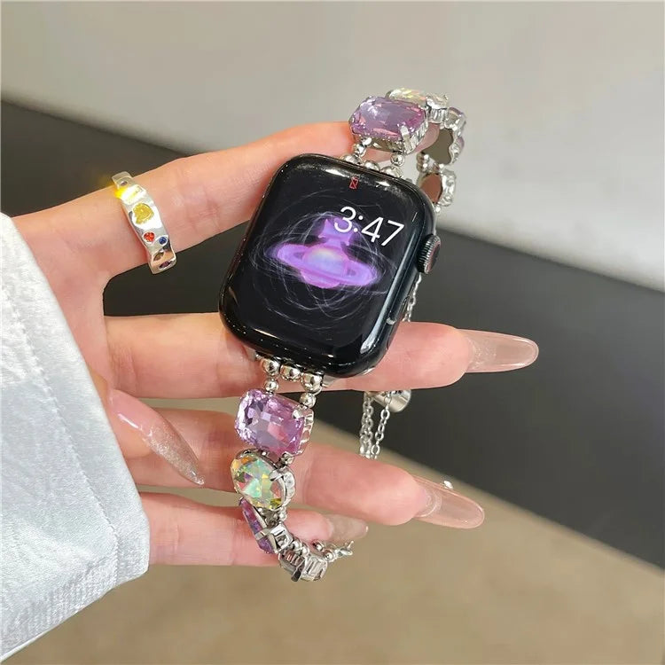 For Apple Watch Series 7 8 9 41mm / 6 5 4 SE (2022) SE (2023) SE 40mm / 3 2 1 38mm Glass Diamond Decor Watch Strap