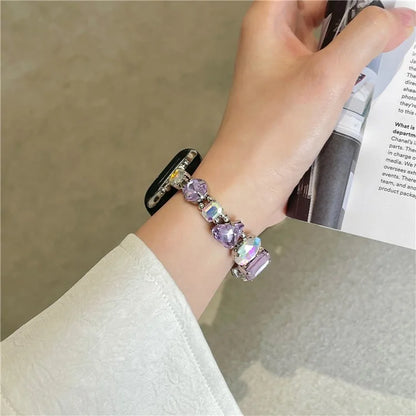 For Apple Watch Series 7 8 9 41mm / 6 5 4 SE (2022) SE (2023) SE 40mm / 3 2 1 38mm Glass Diamond Decor Watch Strap