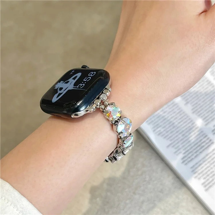 For Apple Watch Series 7 8 9 41mm / 6 5 4 SE (2022) SE (2023) SE 40mm / 3 2 1 38mm Glass Diamond Decor Watch Strap