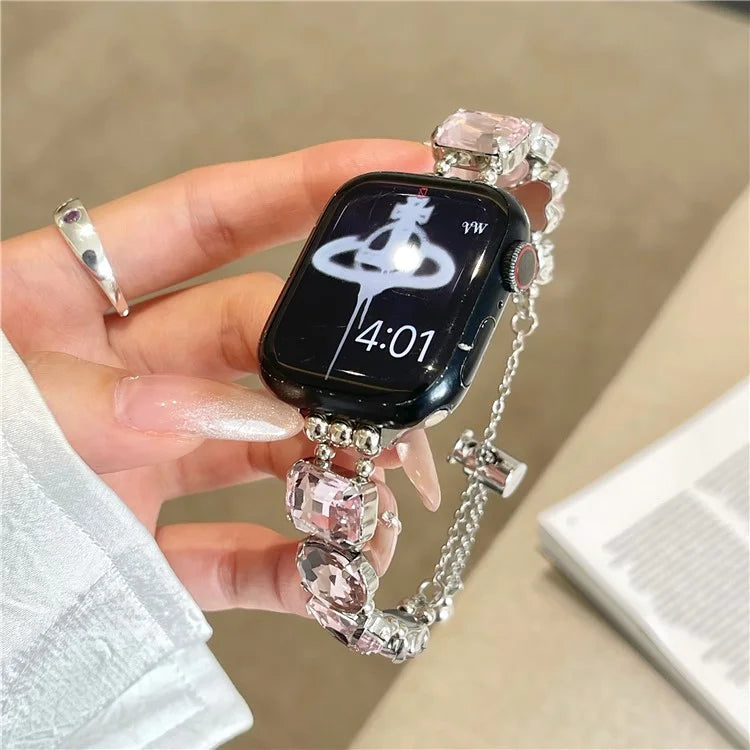 For Apple Watch Series 7 8 9 41mm / 6 5 4 SE (2022) SE (2023) SE 40mm / 3 2 1 38mm Glass Diamond Decor Watch Strap