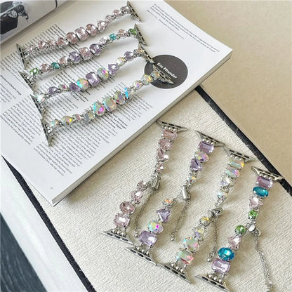 For Apple Watch Series 7 8 9 41mm / 6 5 4 SE (2022) SE (2023) SE 40mm / 3 2 1 38mm Glass Diamond Decor Watch Strap