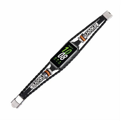 For Samsung Galaxy Fit3 PU Leather+Metal Bracelet Ethnic Retro Style Watch Strap