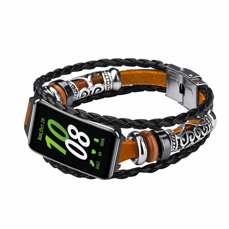 For Samsung Galaxy Fit3 PU Leather+Metal Bracelet Ethnic Retro Style Watch Strap