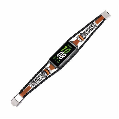 For Samsung Galaxy Fit3 PU Leather+Metal Bracelet Ethnic Retro Style Watch Strap