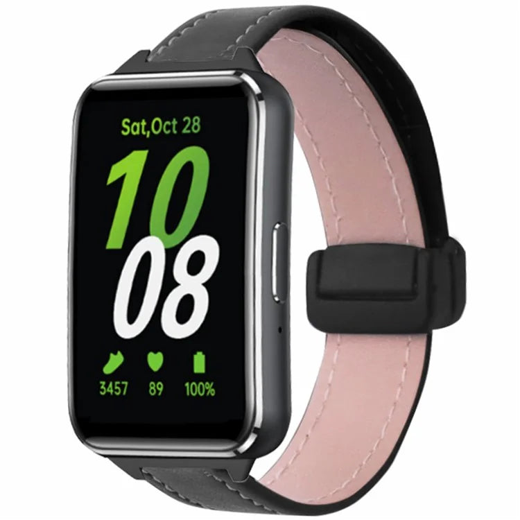 For Samsung Galaxy Fit3 Watch Band Genuine Cow Leather Folding Magnetic Buckle Strap
