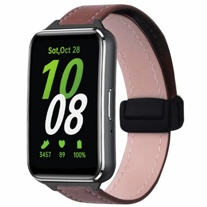 For Samsung Galaxy Fit3 Watch Band Genuine Cow Leather Folding Magnetic Buckle Strap