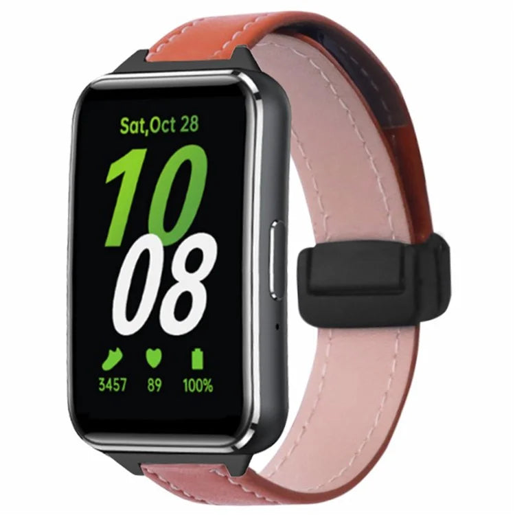 For Samsung Galaxy Fit3 Watch Band Genuine Cow Leather Folding Magnetic Buckle Strap