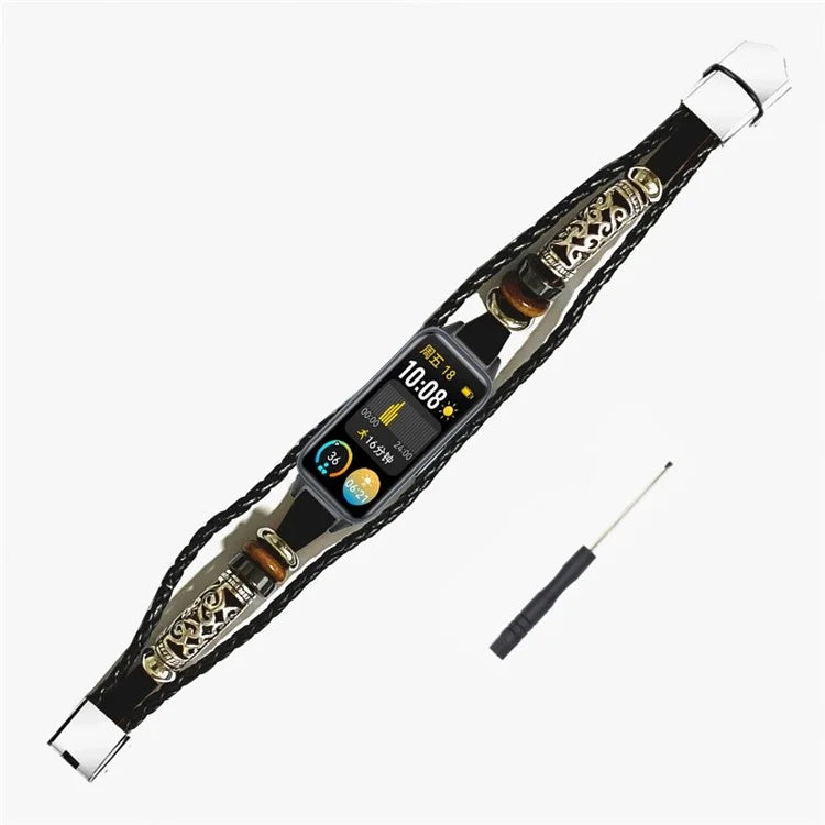 For Huawei Band 9 Wrist Watch Band Beaded Ethnic Retro Style DIY Strap with Spring Bar Tool