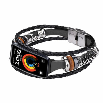 For Huawei Band 9 Wrist Watch Band Beaded Ethnic Retro Style DIY Strap with Spring Bar Tool