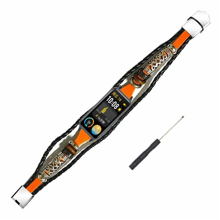 For Huawei Band 9 Wrist Watch Band Beaded Ethnic Retro Style DIY Strap with Spring Bar Tool