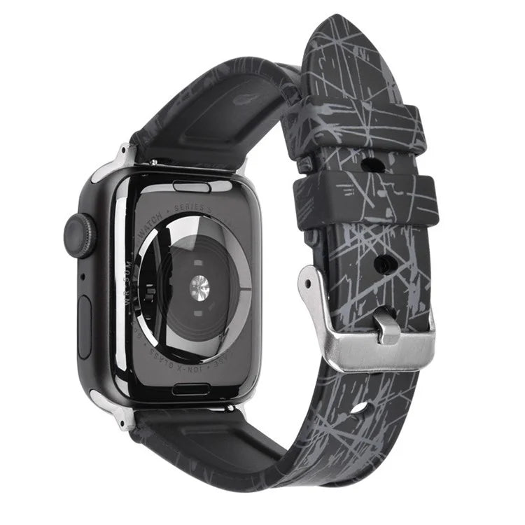 For Apple Watch Series 9 8 7 41mm / 6 5 4 SE (2022) SE (2023) SE 40mm / 3 2 1 38mm Rubber Watchband Replacement Strap with Silver Buckle