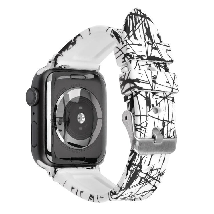 For Apple Watch Series 9 8 7 41mm / 6 5 4 SE (2022) SE (2023) SE 40mm / 3 2 1 38mm Rubber Watchband Replacement Strap with Silver Buckle