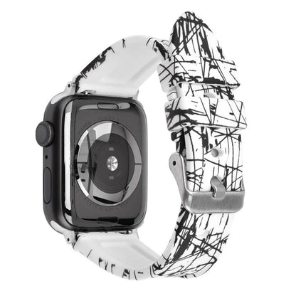 For Apple Watch Series 9 8 7 41mm / 6 5 4 SE (2022) SE (2023) SE 40mm / 3 2 1 38mm Rubber Watchband Replacement Strap with Silver Buckle