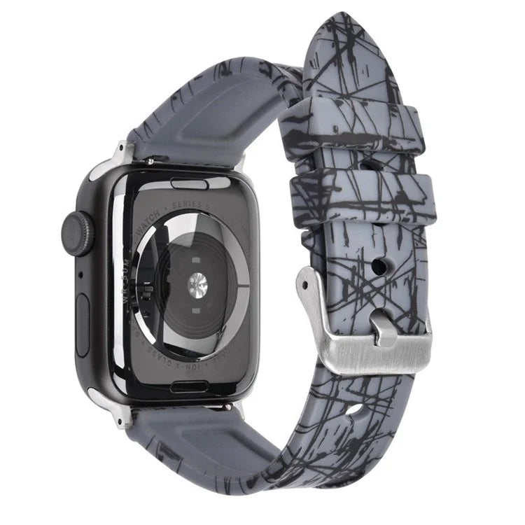 For Apple Watch Series 9 8 7 41mm / 6 5 4 SE (2022) SE (2023) SE 40mm / 3 2 1 38mm Rubber Watchband Replacement Strap with Silver Buckle