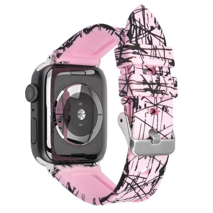 For Apple Watch Series 9 8 7 41mm / 6 5 4 SE (2022) SE (2023) SE 40mm / 3 2 1 38mm Rubber Watchband Replacement Strap with Silver Buckle