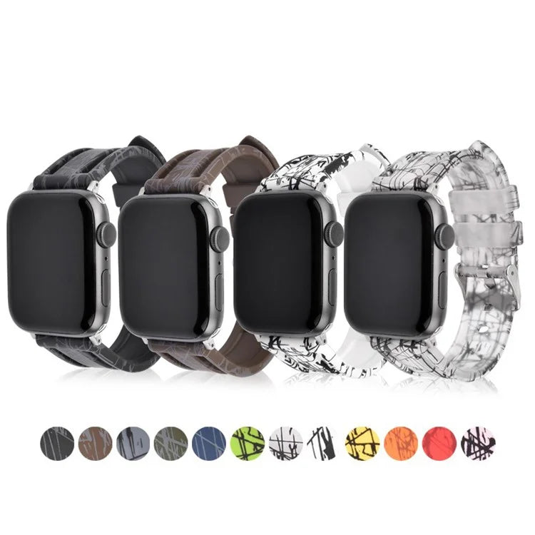 For Apple Watch Series 9 8 7 41mm / 6 5 4 SE (2022) SE (2023) SE 40mm / 3 2 1 38mm Rubber Watchband Replacement Strap with Silver Buckle