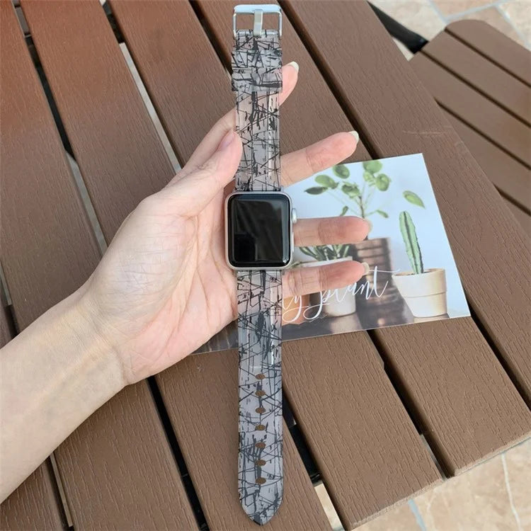 For Apple Watch Series 9 8 7 41mm / 6 5 4 SE (2022) SE (2023) SE 40mm / 3 2 1 38mm Rubber Watchband Replacement Strap with Silver Buckle