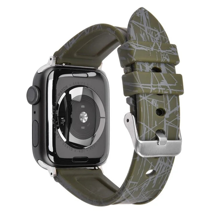 For Apple Watch Series 9 8 7 41mm / 6 5 4 SE (2022) SE (2023) SE 40mm / 3 2 1 38mm Rubber Watchband Replacement Strap with Silver Buckle