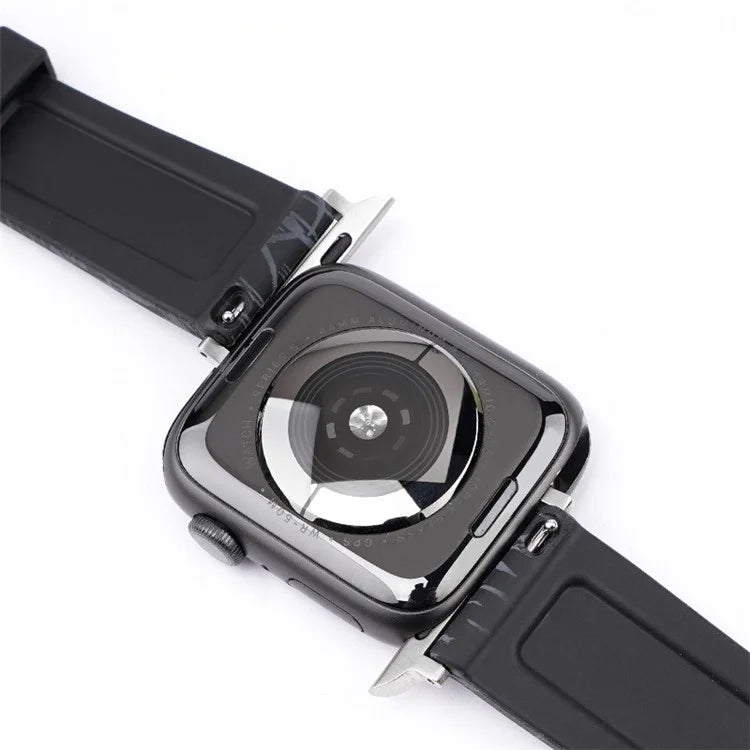 For Apple Watch Series 9 8 7 41mm / 6 5 4 SE (2022) SE (2023) SE 40mm / 3 2 1 38mm Rubber Watchband Replacement Strap with Silver Buckle