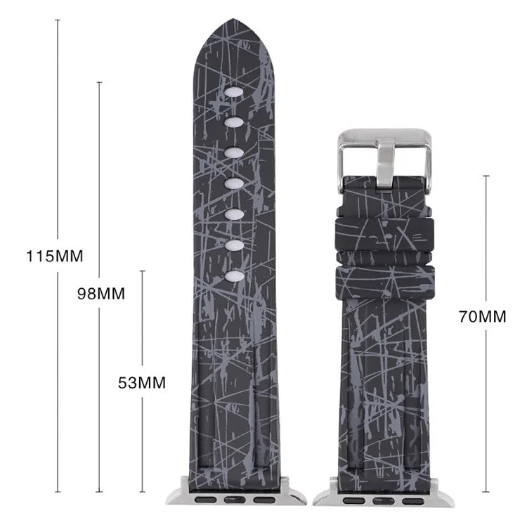 For Apple Watch Series 9 8 7 41mm / 6 5 4 SE (2022) SE (2023) SE 40mm / 3 2 1 38mm Rubber Watchband Replacement Strap with Silver Buckle