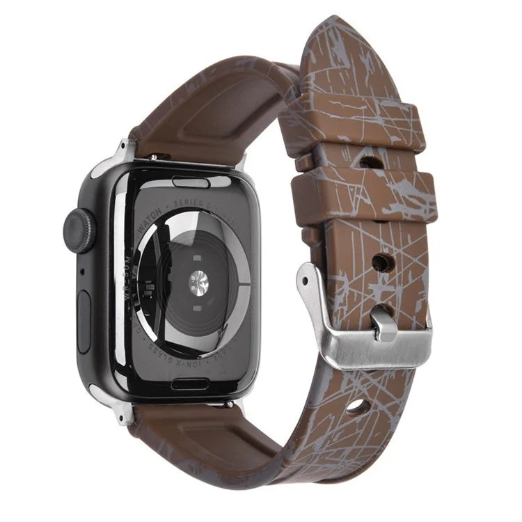 For Apple Watch Series 9 8 7 41mm / 6 5 4 SE (2022) SE (2023) SE 40mm / 3 2 1 38mm Rubber Watchband Replacement Strap with Silver Buckle