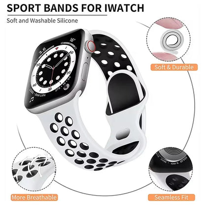 For Apple Watch Series 9 8 7 41mm / 6 5 4 SE (2022) SE (2023) SE 40mm / 3 2 1 38mm Silicone Watch Band Dual Color Strap