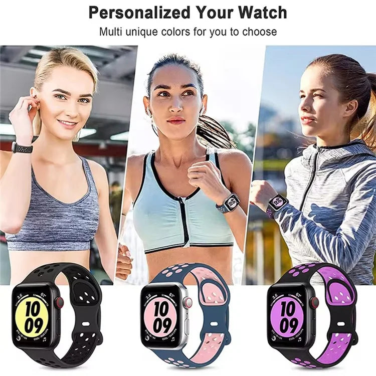 For Apple Watch Series 9 8 7 41mm / 6 5 4 SE (2022) SE (2023) SE 40mm / 3 2 1 38mm Silicone Watch Band Dual Color Strap