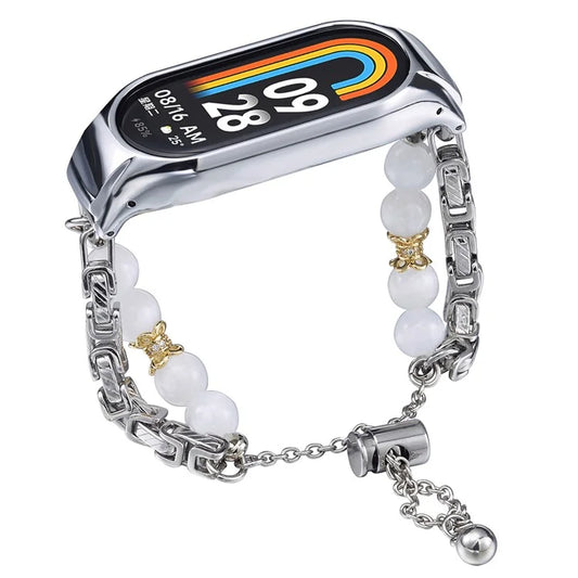 For Xiaomi Smart Band 8 Stainless Steel Watch Band Beads Chain Bracelet with Case