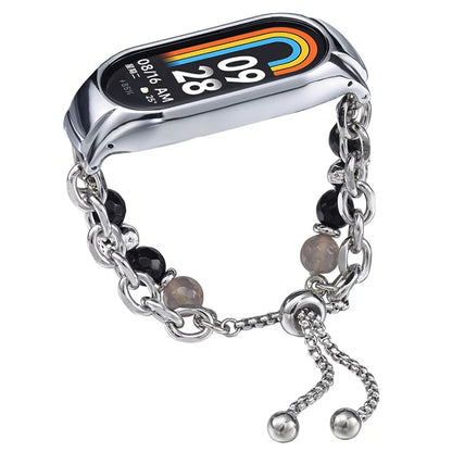 For Xiaomi Smart Band 8 Stainless Steel Watch Band Beads Chain Bracelet with Case