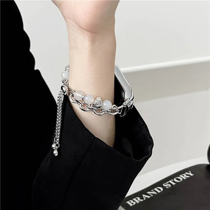 For Xiaomi Smart Band 8 Stainless Steel Watch Band Beads Chain Bracelet with Case