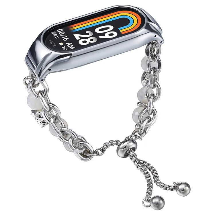 For Xiaomi Smart Band 8 Stainless Steel Watch Band Beads Chain Bracelet with Case