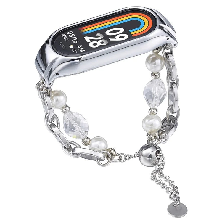 For Xiaomi Smart Band 8 Stainless Steel Watch Band Beads Chain Bracelet with Case