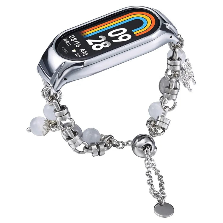 For Xiaomi Smart Band 8 Stainless Steel Watch Band Beads Chain Bracelet with Case