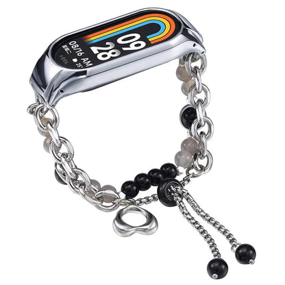 For Xiaomi Smart Band 8 Stainless Steel Watch Band Beads Chain Bracelet with Case