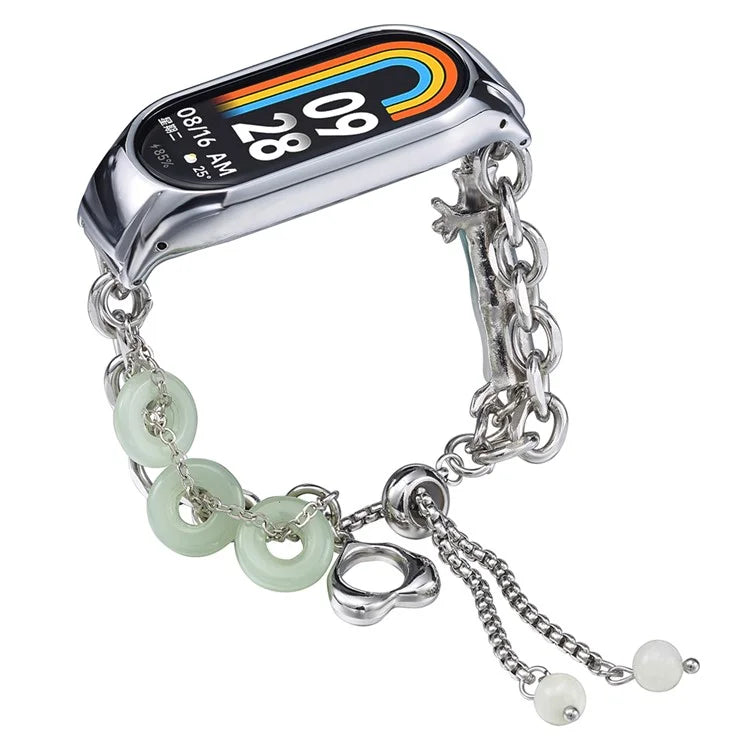 For Xiaomi Smart Band 8 Stainless Steel Watch Band Beads Chain Bracelet with Case