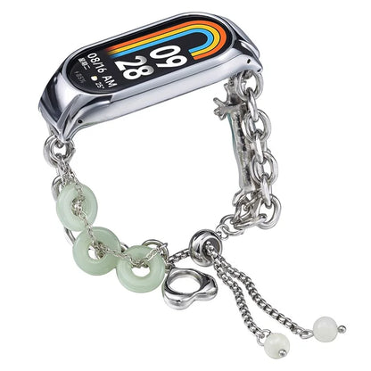 For Xiaomi Smart Band 8 Stainless Steel Watch Band Beads Chain Bracelet with Case