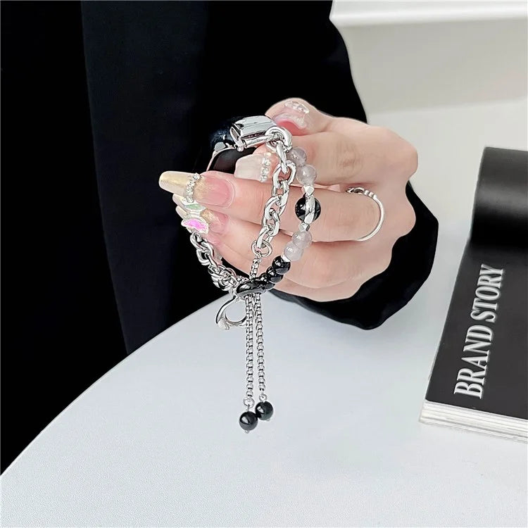 For Xiaomi Smart Band 8 Stainless Steel Watch Band Beads Chain Bracelet with Case
