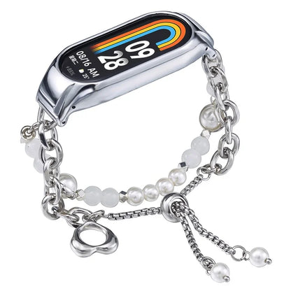 For Xiaomi Smart Band 8 Stainless Steel Watch Band Beads Chain Bracelet with Case